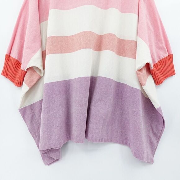 Women Open Front Cardigan Topper OS Pink Striped Oversized Resort Vacation - Picture 6 of 16